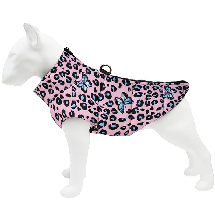 Hundjacka leopard fjäril – varm, vattentät & med D-ring S