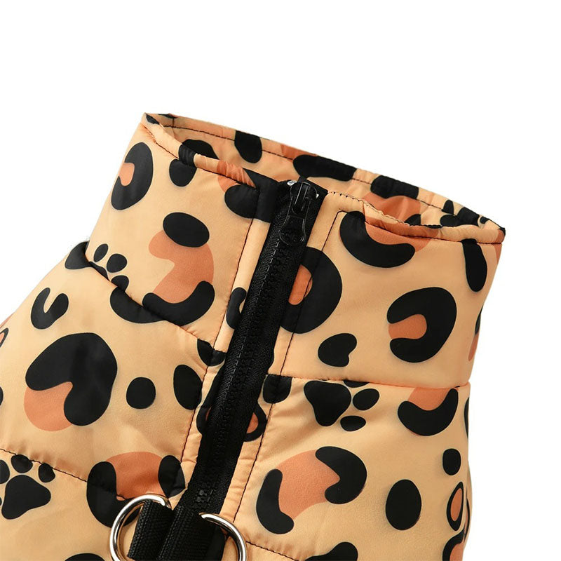 Hundjacka leopard – varm, vattentät & med D-ring