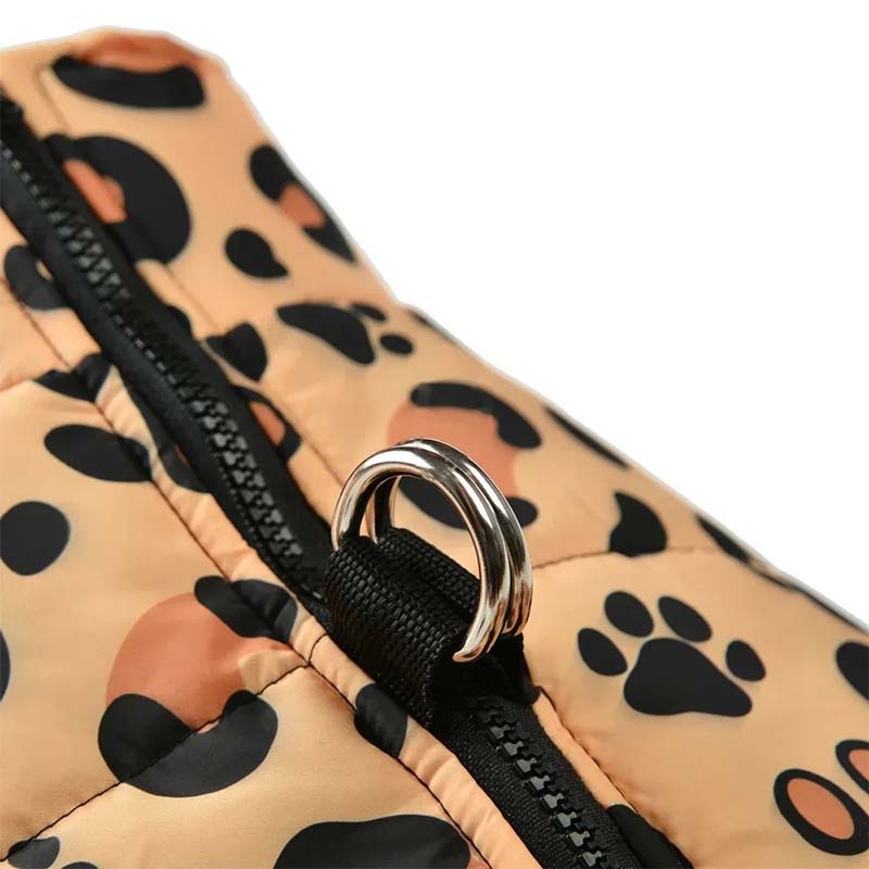 Hundjacka leopard – varm, vattentät & med D-ring