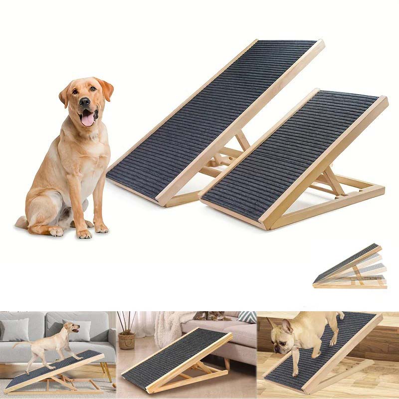 Hundramp i trä – justerbar, halkfri & skonsam för leder