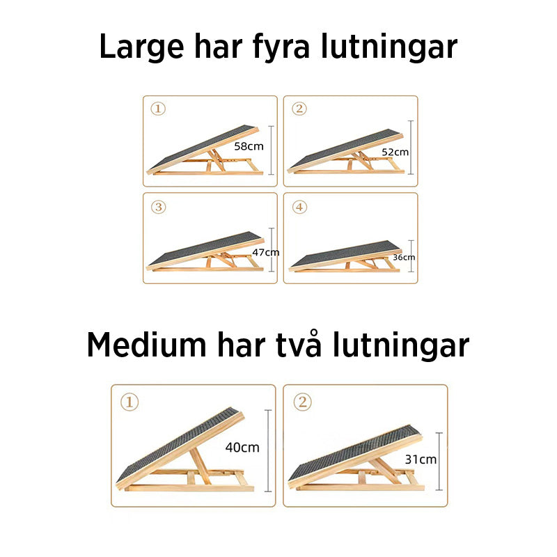 Hundramp i trä – justerbar, halkfri & skonsam för leder