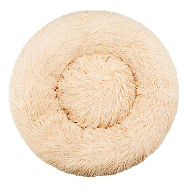 Hund- och kattbädd rund – mjuk plysch & tvättbar Beige