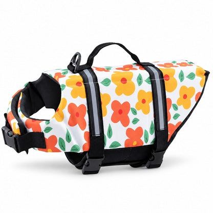 Hundflytväst med reflex och räddningshandtag Blommig