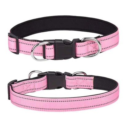 Hundhalsband i nylon med reflex – säkerhet i mörker Rosa