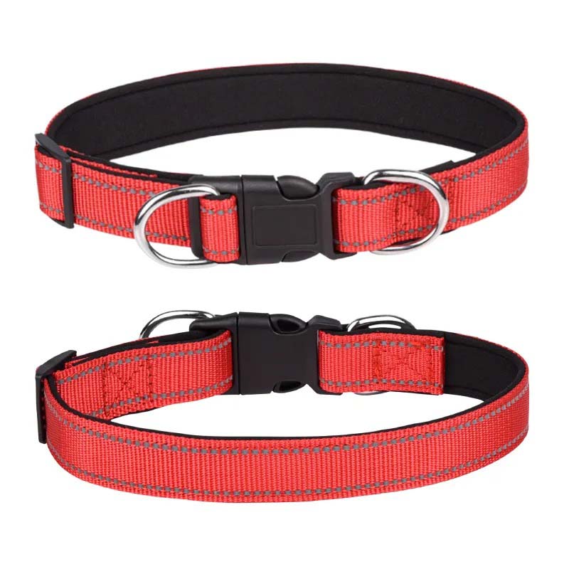 Hundhalsband i nylon med reflex – säkerhet i mörker Röd