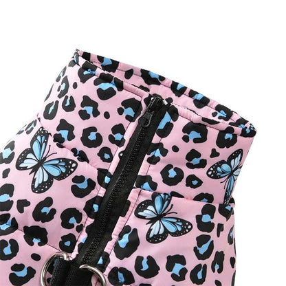 Hundjacka leopard fjäril – varm, vattentät & med D-ring