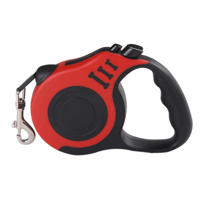 Hundkoppel flexibelt – rullkoppel 3m/5m med lås Röd