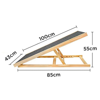 Hundramp i trä – justerbar, halkfri & skonsam för leder