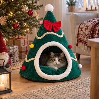 Julgransbädd för hund och katt med koja