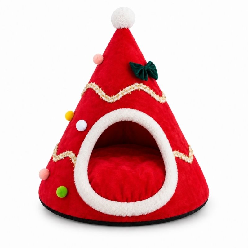 Julgransbädd för hund och katt med koja Röd