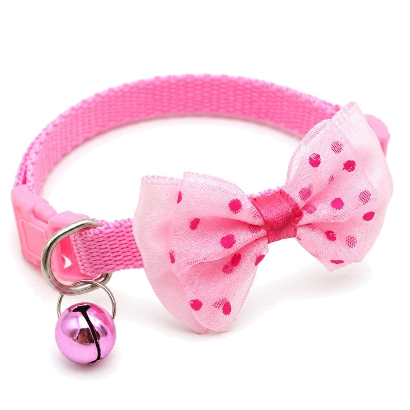 Katthalsband med rosett och bjällra Rosa