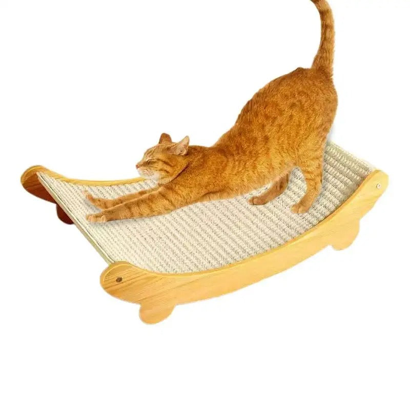 Kattklösbräda i sisal med träbas – klös och vila