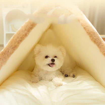 Katt och hundsäng med tak - mjuk sovgrotta