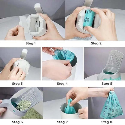 Kattsandsskopa med behållare - enkel rengöring