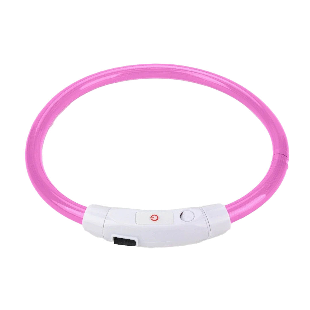 LED hundhalsband - laddningsbart & synligt i mörker Rosa