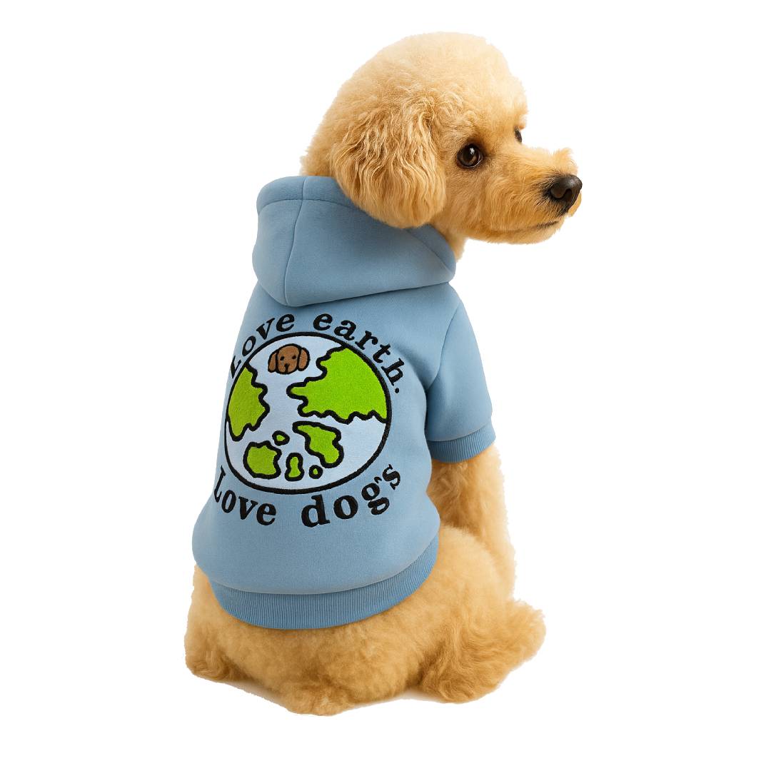 Hundhoodie Love earth love dogs – blå hundtröja