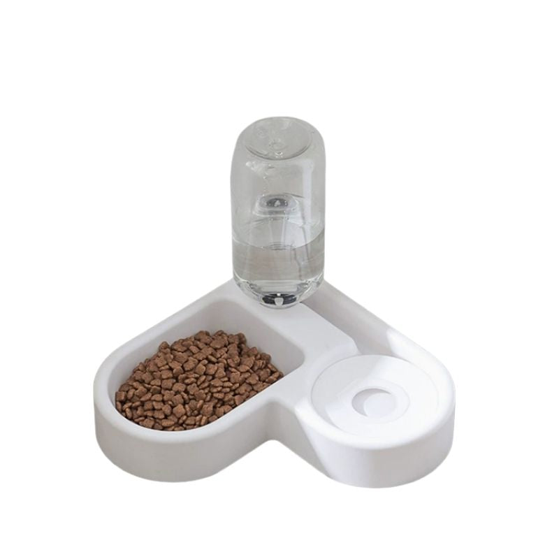 Automatisk vattenskål med matdel för hund och katt Vit